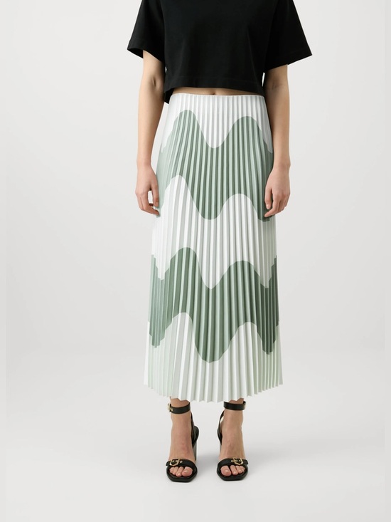 Marimekko Dresses & Skirts - Marimekko Pleated Wave-Pattern Midi Skirt in Sage and White